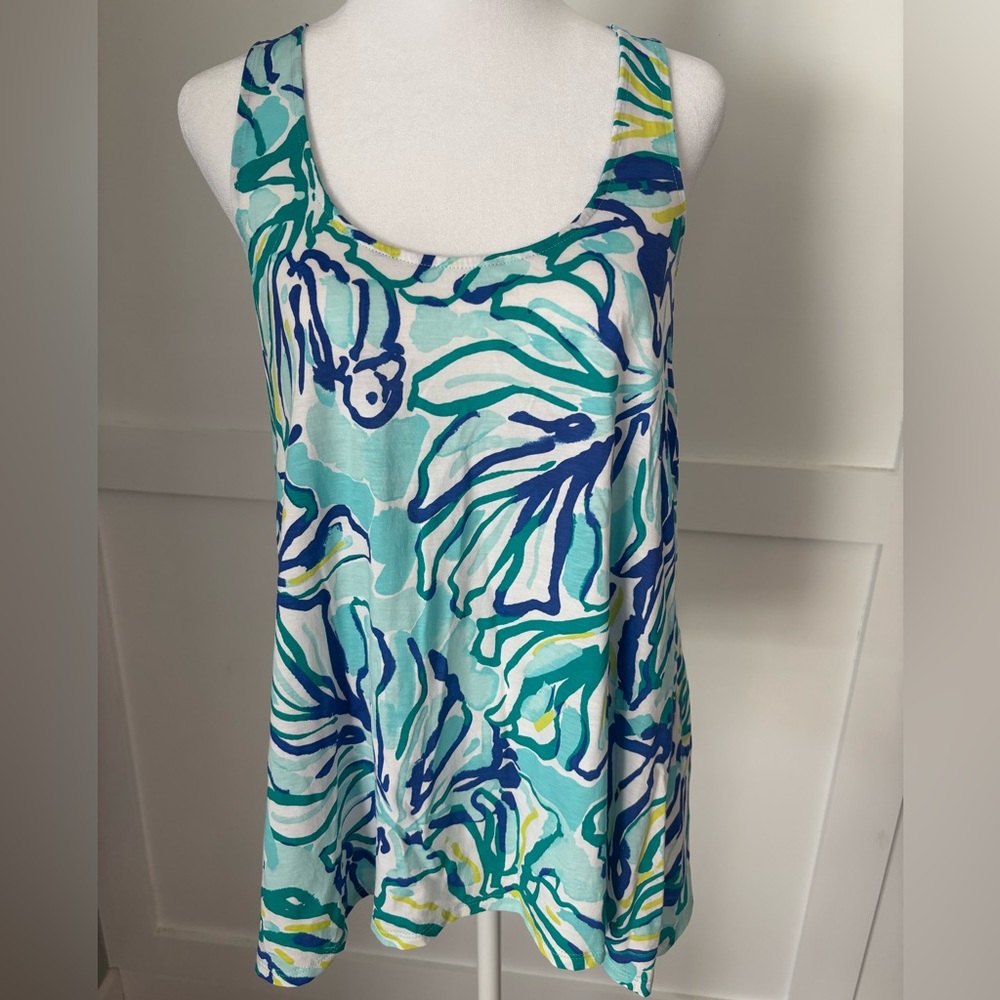 Lilly Pulitzer Abstract Floral Tank Top - Blue, Green, Yellow size small